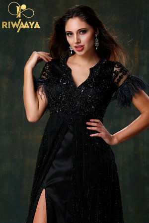 Black Gown with feathers from Riwaaya