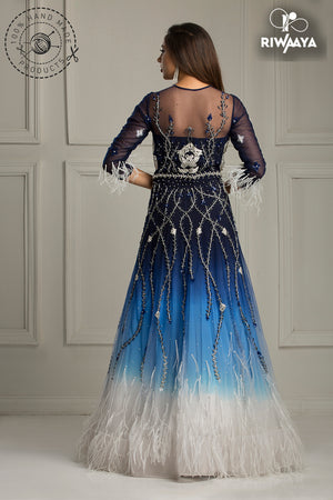 Gown with feathers