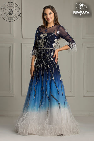 Designer Gown with feathers