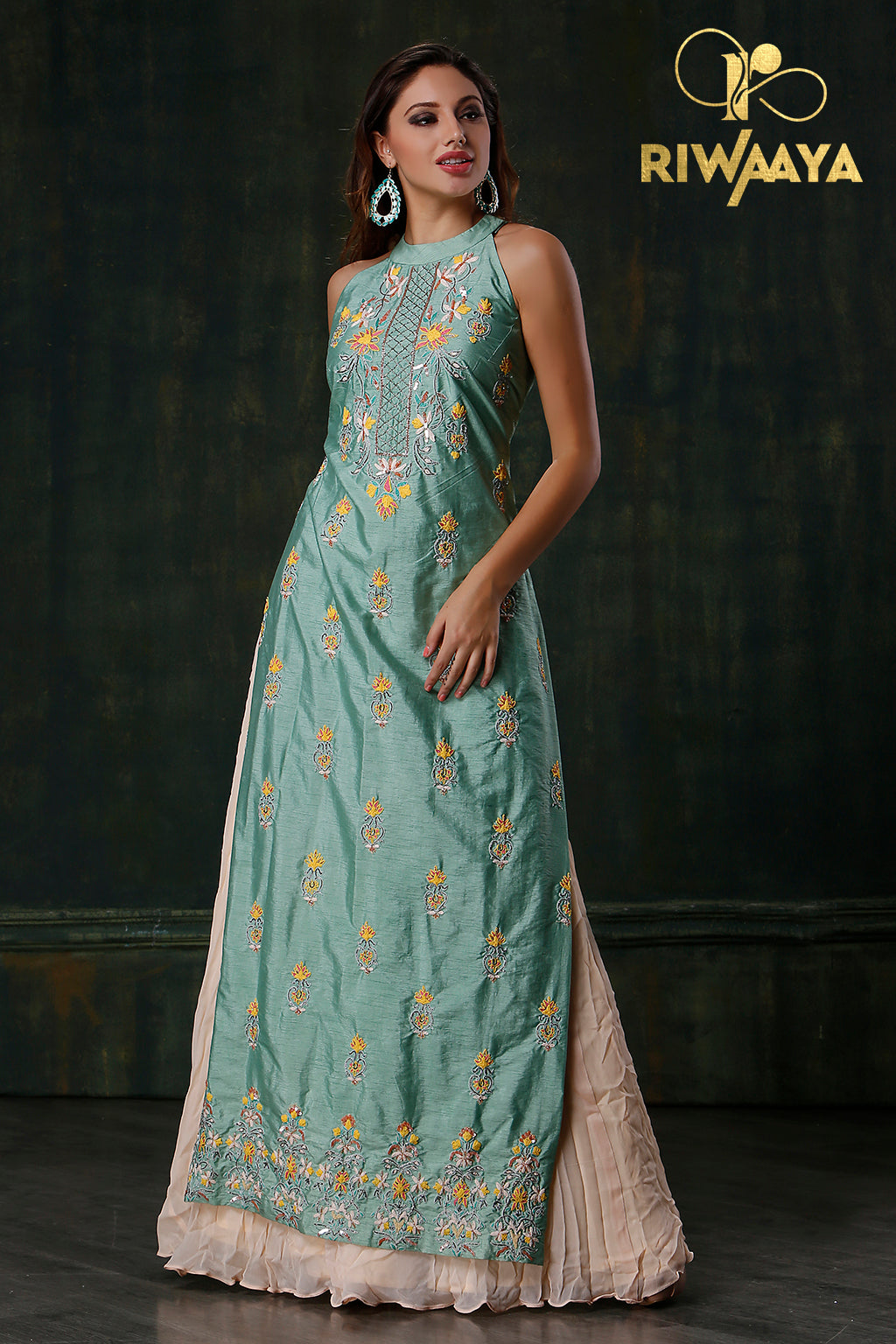 Poppy Petals - Green kurta and skirt