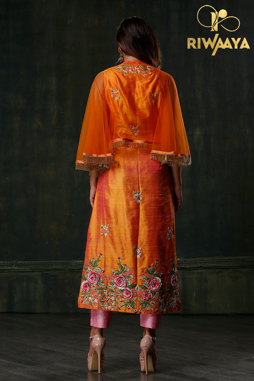 Flaming Desire - Orange Kurta with Poncho