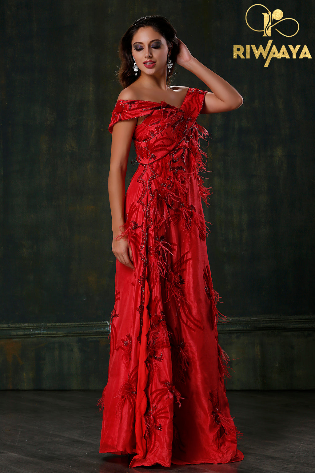 Red Silk Gown with Handwork embroidary