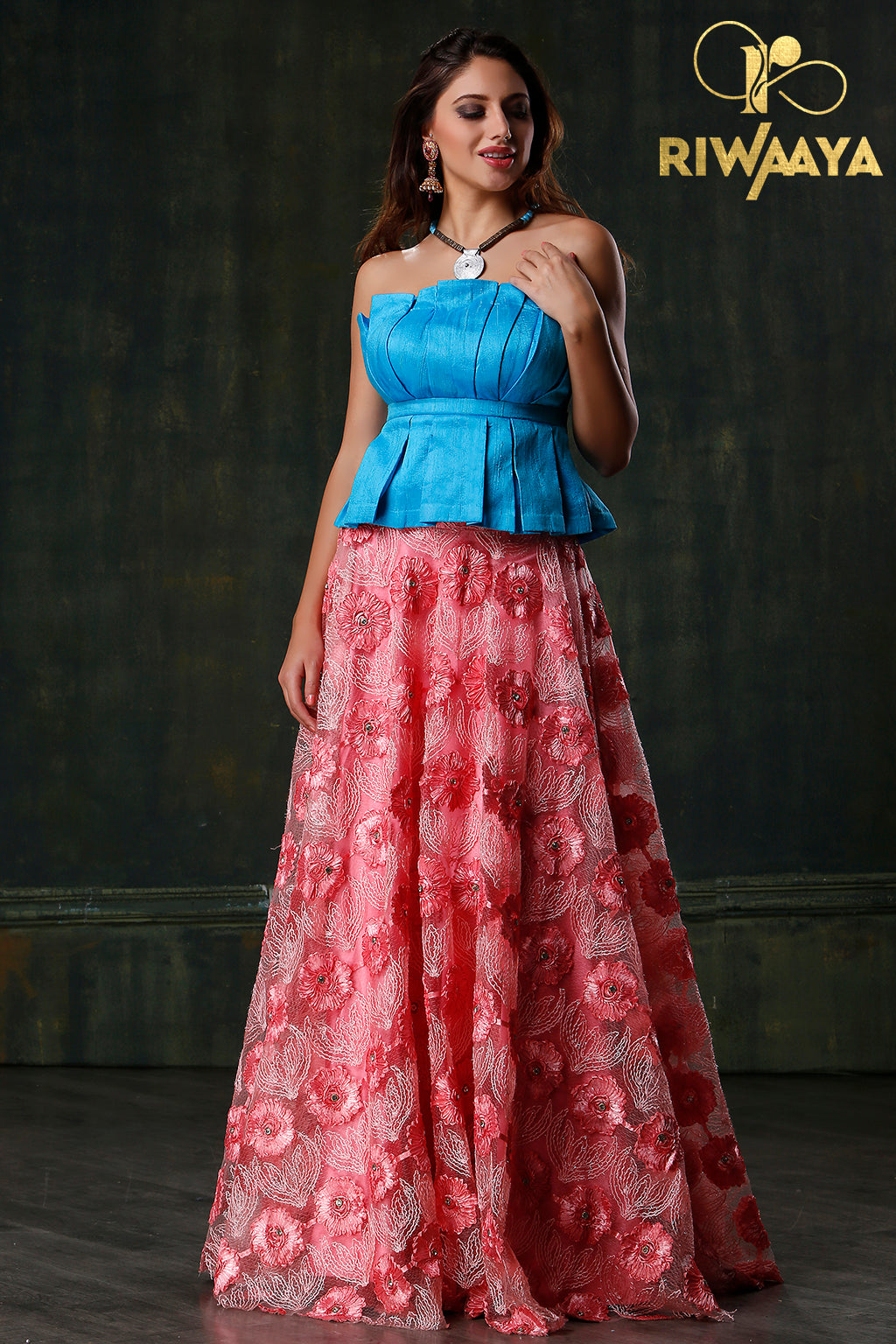 Skirting in Style - Pink skirt and blue tube top