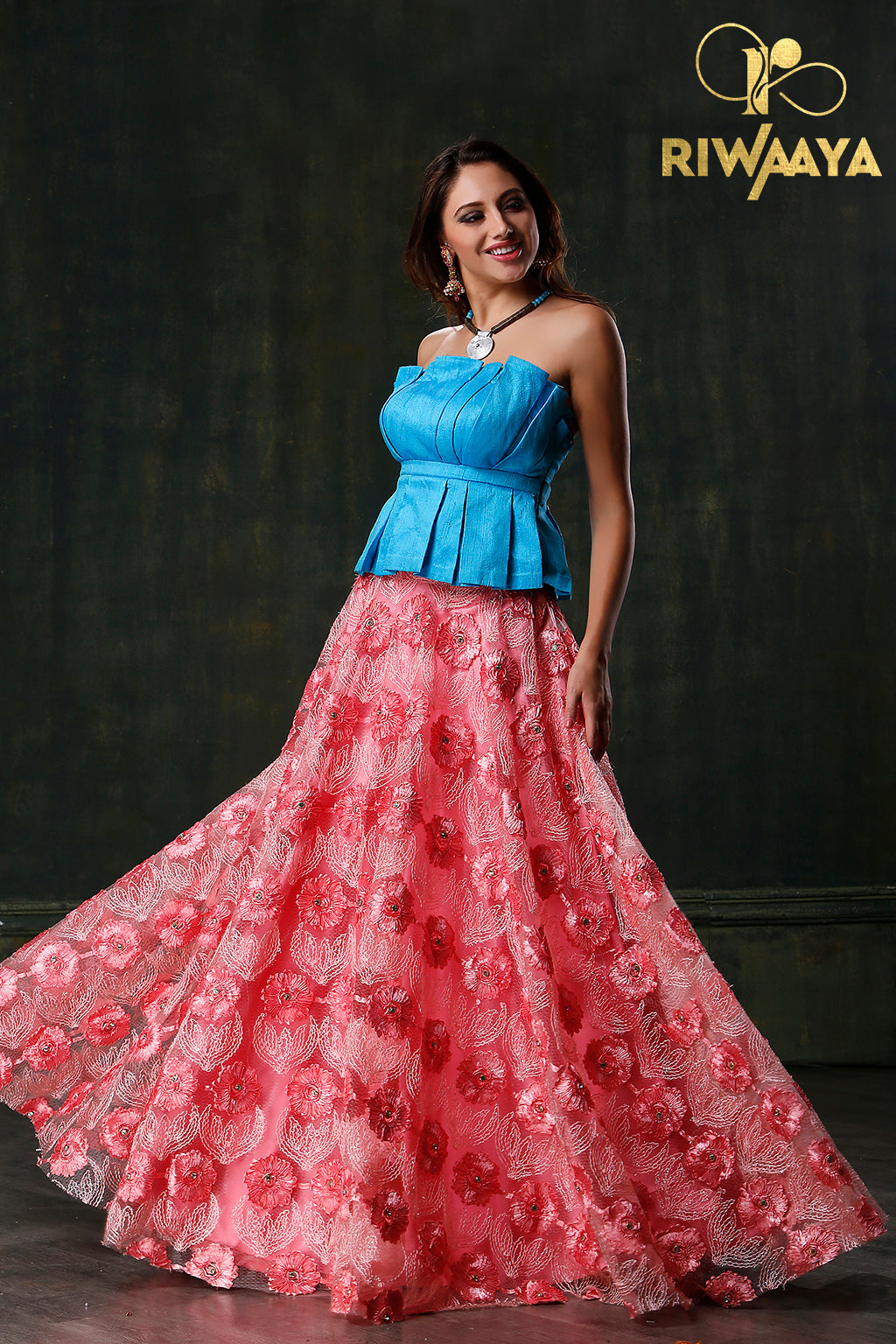 Skirting in Style - Pink skirt and blue tube top