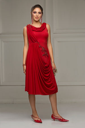 The Red Velvet - Red fusion short dress