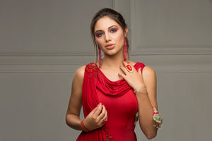 The Red Velvet - Red fusion short dress