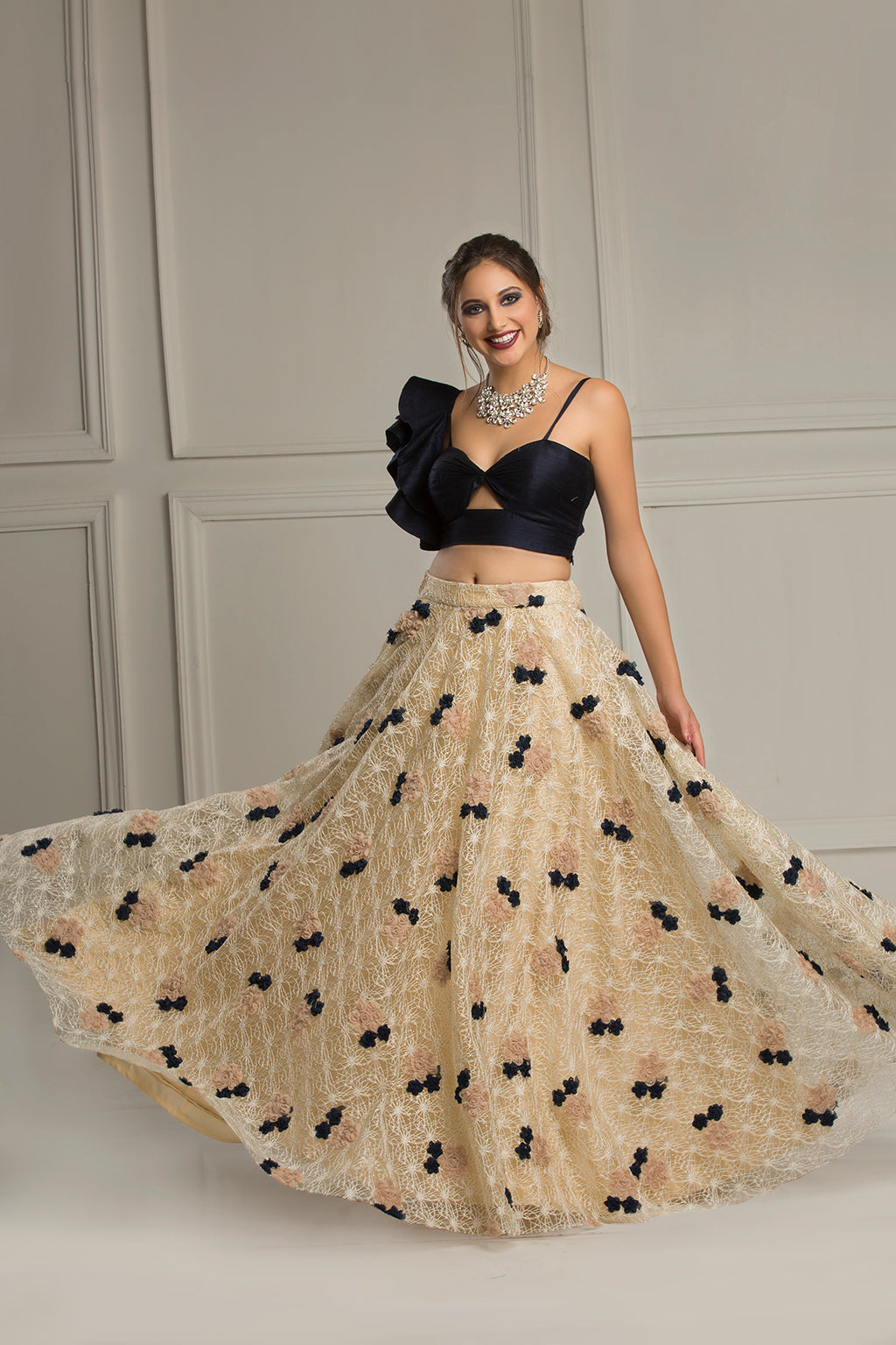 The Royal Blues - Beige skirt with blue blouse