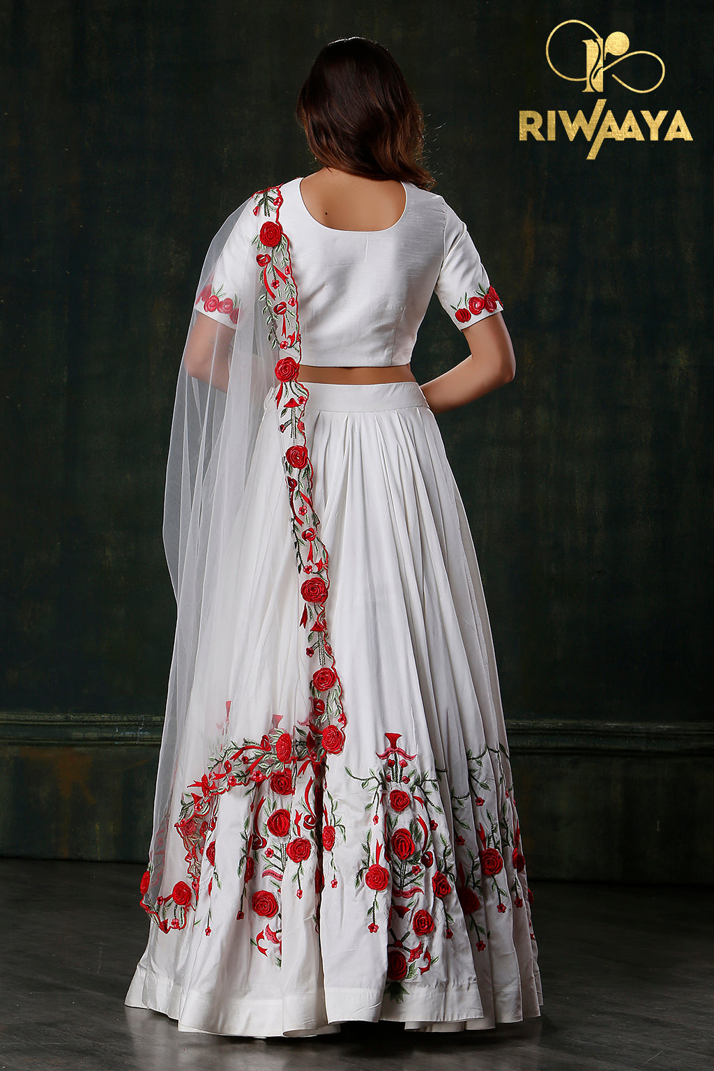Bashful Purity - White Skirt with Red Flowers