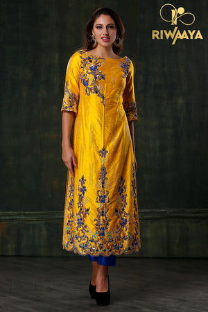 Silken Blessings- Yellow Kurta suit