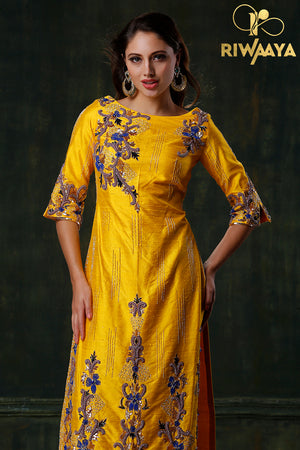 Silken Blessings- Yellow Kurta suit