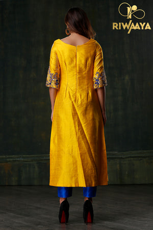 Silken Blessings- Yellow Kurta suit